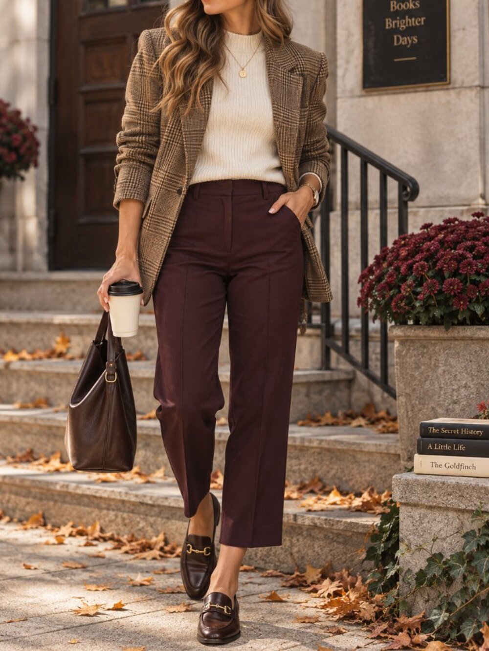 LOFT Burgundy Cropped Pants Size 12 Straight Leg Ankle Trousers Wine Fall